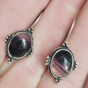 Sterling Silver Purple Fluorite Gem Stone Earrings